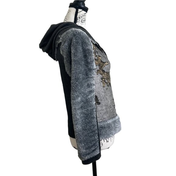 Me & Dee Sequin Gray & Black Hoodie Jacket Made In Italy Size S - Picture 2 of 7